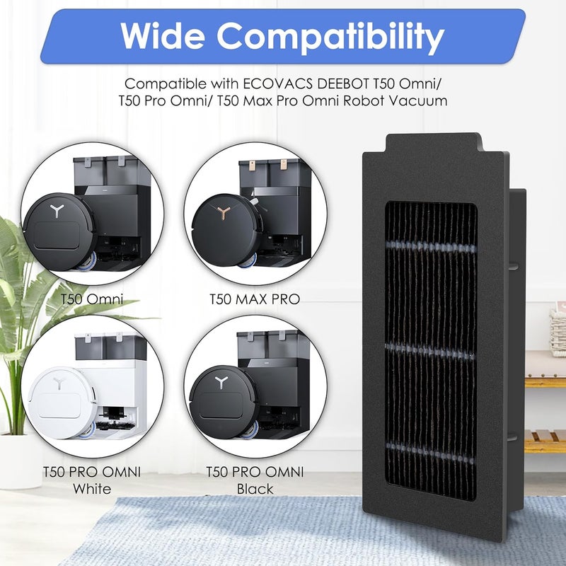 FILTERIST (4 Pack) T50 Pro Omni Replacement HEPA Filters for ECOVACS DEEBOT T50 Pro Omni/ T50 Omni/ T30C Robot Vacuum, Accessories Kit, Upright Filter, Vacuum Filter (NOT FOR T50 Max Pro Omni) - Image 2